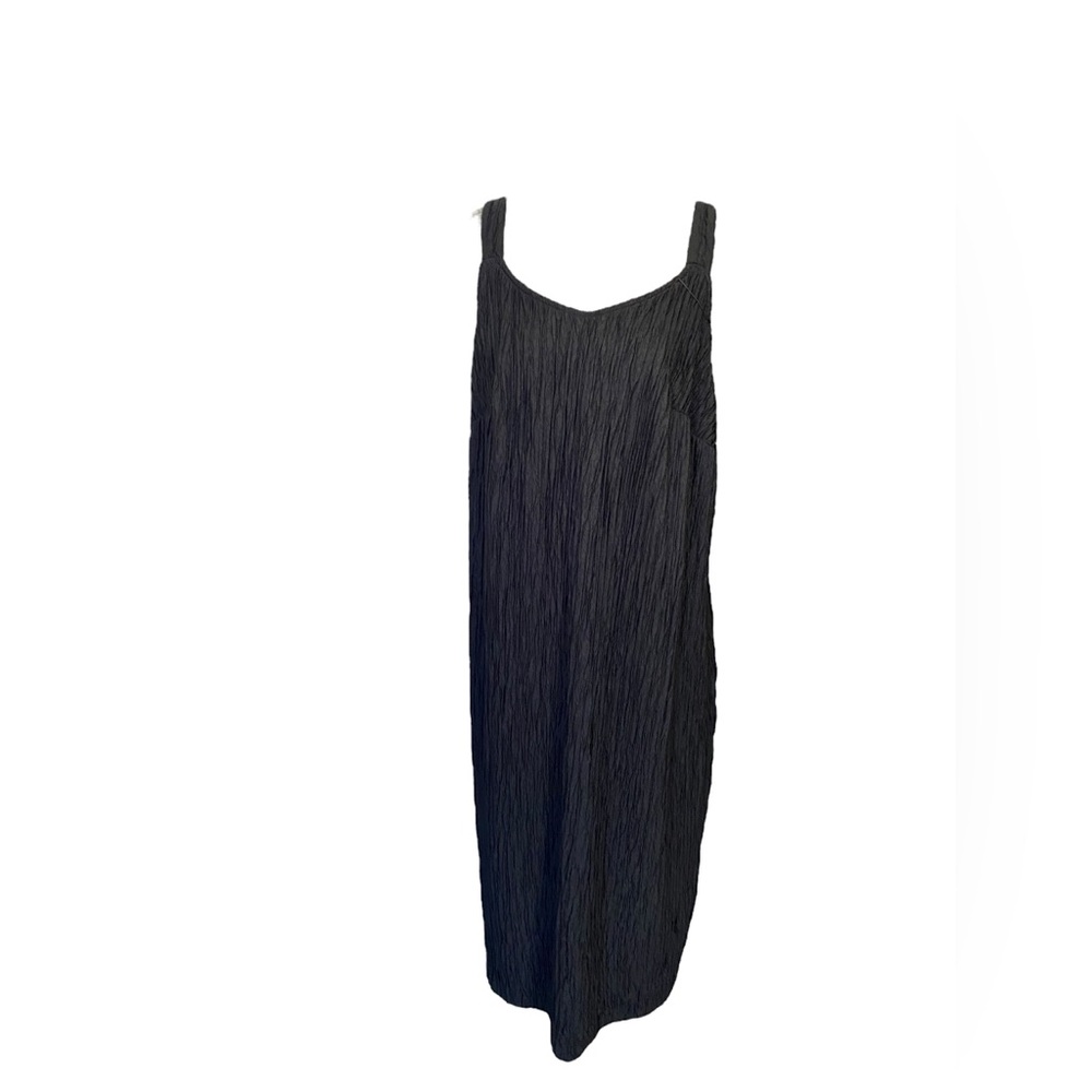 VTG Crinkled Silk (?) Pullover Tank Dress Elastic Pit Oversized Midi.Tapered M/L